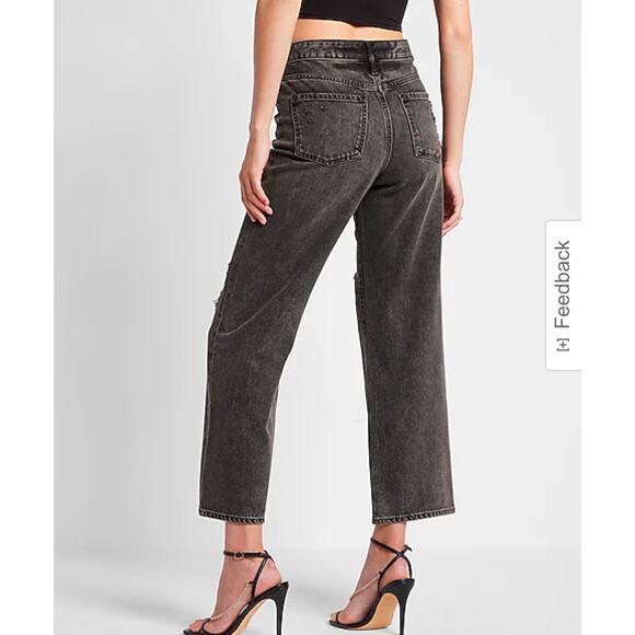 NEW Express 90s Ankle Boot Mid Rise Denim Jeans Black Gray DIstressed 6 Short - Picture 2 of 7